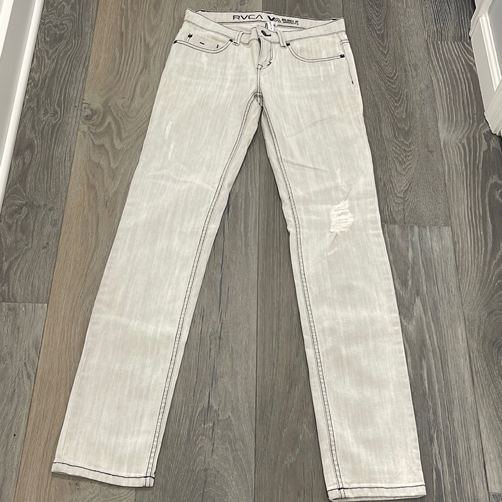 Vintage RVCA Low Rise Distressed Straight Leg Gray Washed Jeans-27